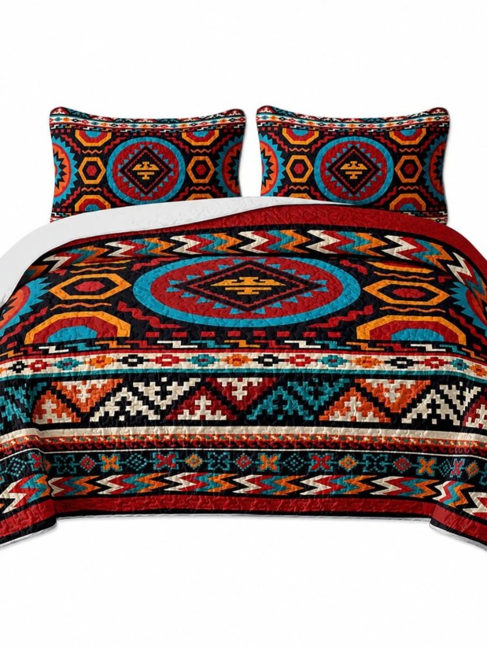Southwestern Geometric Quilt Set Queen Size,Western Decor Lightweight Bedspread